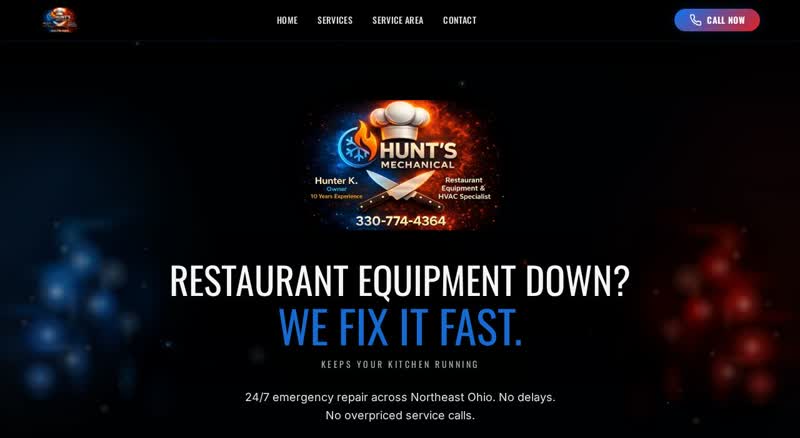 Screenshot of the Hunts Mechanical site we built